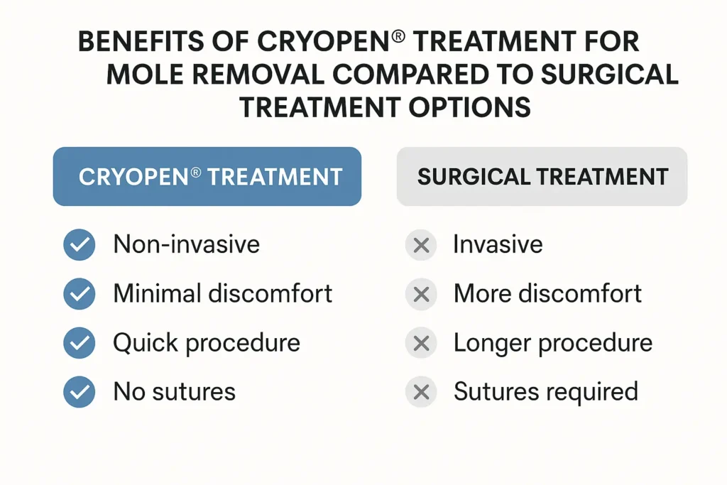 Table to show the benefits of getting moles removed Higham Ferrers from LA LIPO
