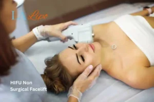 Woman having Hi-Fu to reduce wrinkles Higham Ferrers.