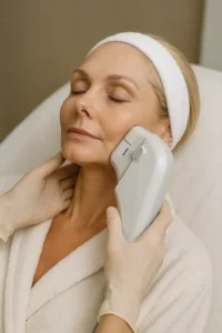 Woman receiving HIFU non surgical facelift treatment Higham Ferrers