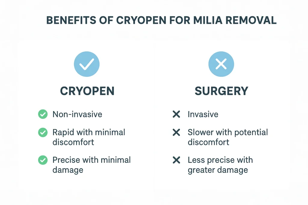 Benefits of cryopen for milia removal Higham Ferrers compared to surgical treatments.