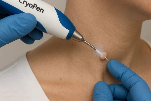Person receiving cryotherapy Higham Ferrers for skin tag removal