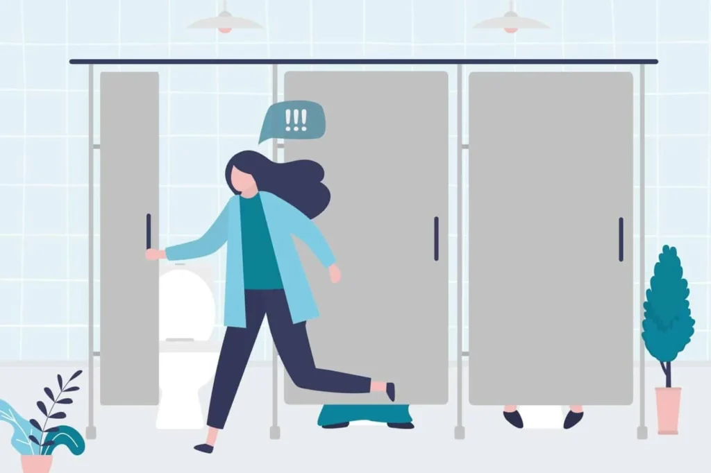 graphic of Urine incontinence Higham Ferrers woman running to the toilet.