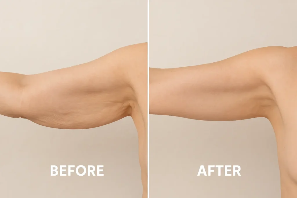 Picture of LA LIPO Higham Ferrers before and after results of skin tightening treatment on the upper arms.